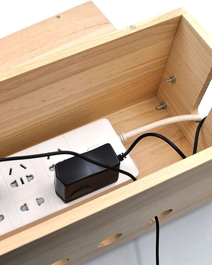 Large Cable Management Box, Wood Cord Hider Box & Organizer for Power Strip Hider Cable Storage for Office, TV Wires, Desk Cord Organizer, 14.2" x 6" x 6.3", Natural, Wood