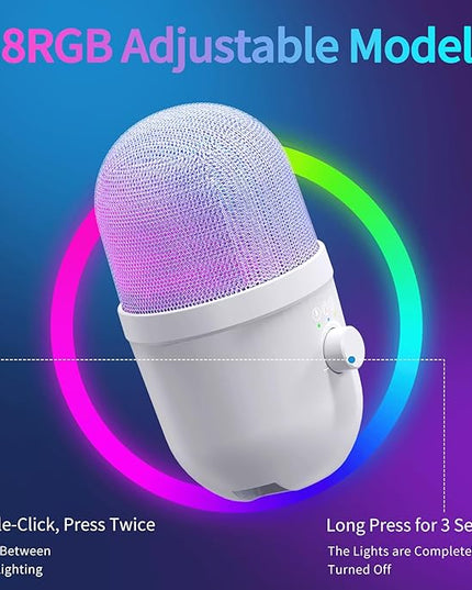 USB Microphone for PC - Computer Gaming Mic with RGB Lighting for PS4&5,Dual Audio Mixing,Mute,Headphone Output,192KHz/24Bit Hi-Fi Condenser Microphone for Streaming,Singing,Podcast-White