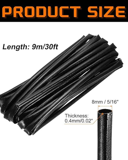 MECCANIXITY 30ft Braided Cable Sleeve, 5/16" ID 200C High Temperature 1500V Fiberglass Wire Insulation Cord Protector Organizer Wires Management for Motor Engine Fuel Line, Black