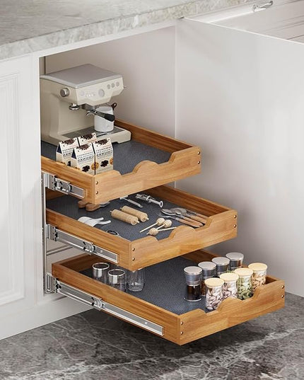 OCG Pull Out Cabinet Drawer 17" W x 21" D, 3 Tier Pull Out Cabinet Organizer, Heavy-Duty Slide Out Drawer for Cabinets, Organization for Kitchen, Pantry, Bathroom