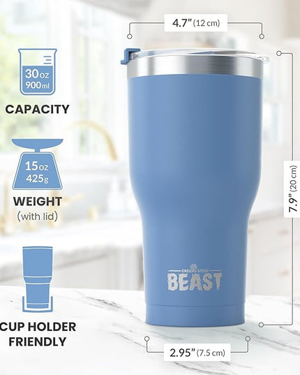 Beast 30 oz Tumbler Stainless Steel Vacuum Insulated Coffee Ice Cup Double Wall Travel Flask (Stormy Sky Blue)