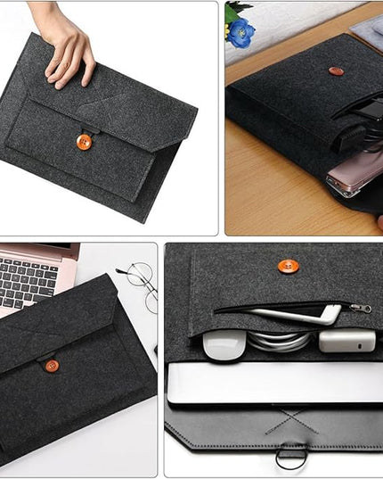 Mikikit 14-Inch Laptop Sleeve Felt Computer Pouch Business Carrying Bag with Tablet Storage Organizer for Travel and Work, Black