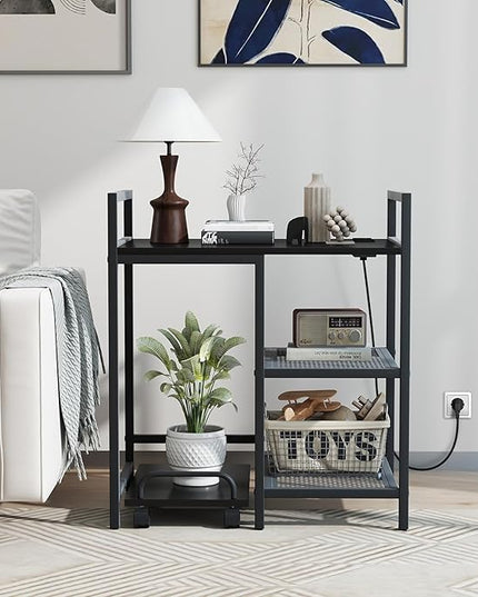 Giantex 3-Tier Printer Stand with Charging Station, 2 Open Storage Shelves, Side PC Stand on Wheels, 25" x 16" Mobile Printer Table for Computer Tower, Printer Shredder, Fax, Under Desk, Home Office