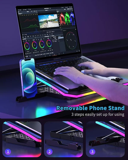 Laptop Cooling Pad, KeiBn RGB Laptop Cooler for 15.6-17.3 Inch Laptops, with 10 Modes Lights | 6 Fans | 7 Height Stands | 2 USB Ports | Desk or Lap Use (A8/Purple)