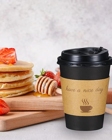 Lamosi 12 OZ Coffee Cups with Lids 500 Pack, Disposable Paper Hot Cups with Lids, Stir Sticks and Sleeves for TO GO Drinks and Hot Beverages