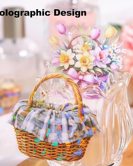 AuriicLeaf Floral Basket Holographic PET Sticker Set, 72Pcs Vintage Flower Stickers for Scrapbooking, Journaling, Junk Journal Supplies, and DIY Crafts
