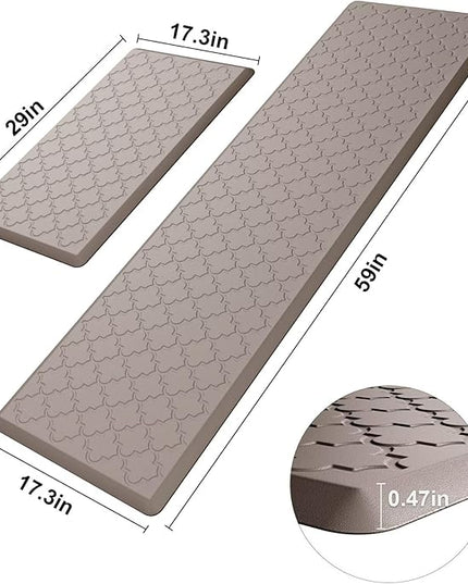 Kitchen Mats for Floor 2 Piece - Anti Fatigue Mats for Kitchen Floor - Non Slip Cushioned Rugs for Standing, Office,Sink, Laundry, Khaki