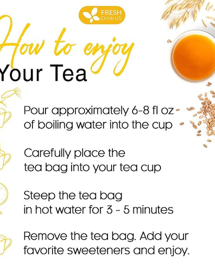 FreshDrinkUS, Premium 120 Barley Tea Bags, 100% Natural & Pure from Barley. Herbal Tea. Made with Natural Material Tea Bags. No Sugar, No Caffeine, No Gluten, Vegan.