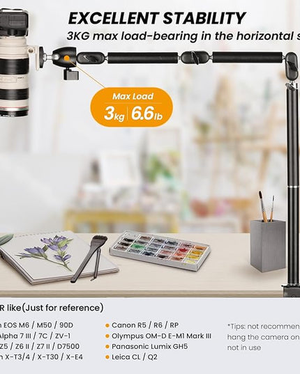 TARION Desk Camera Mount Stand Heavy Duty Articulated Camera Arm Articulating Table Mount Stand Adjustable Flexible Gear Joints TKA01-L