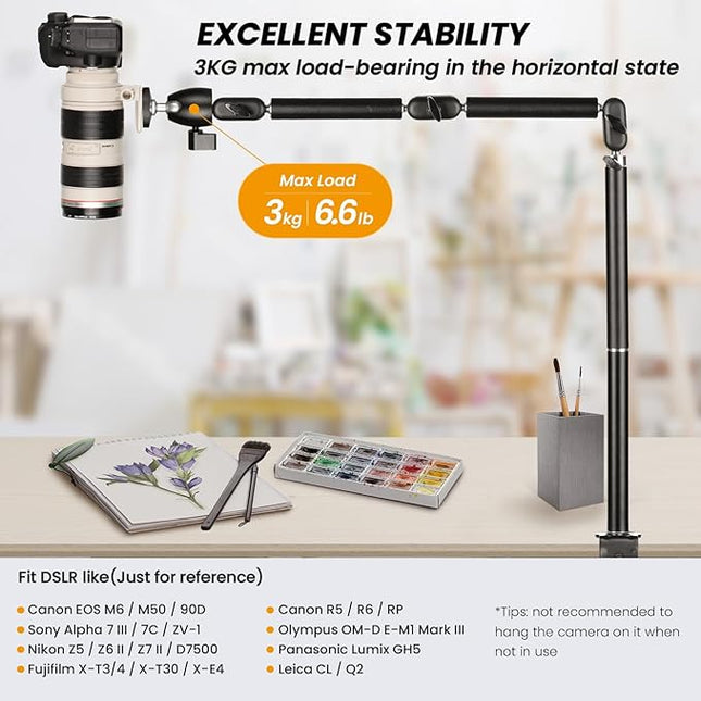 TARION Desk Camera Mount Stand Heavy Duty Articulated Camera Arm Articulating Table Mount Stand Adjustable Flexible Gear Joints TKA01-L