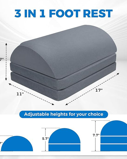 Foot Rest for Under Desk at Work with 3 Adjustable Heights Foam Under Desk Footrest with Washable Cover,Foot Stools for Office,Home and Car,Grey