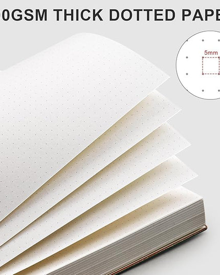AHGXG Bullet Dotted Journal - Large A4 Notebook Dotted, 8.5''×11'', 320 Pages Dot Grid Notebook, 100gsm Thick Paper, Leather Softcover, with Journal Stencils, Inner Pocket - Green