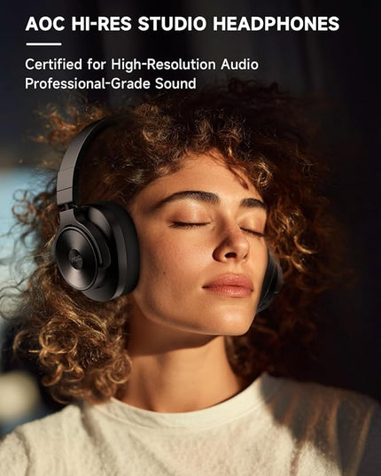AOC Bluetooth Over Ear Headphones, Wireless Studio Monitor & Mixing DJ Headphones with 72H Playtime, Hi-Res, Built-in Mic, 3.5mm/6.35mm Wired Audio Jack for Guitar AMP, Podcast, PC Gaming - Black