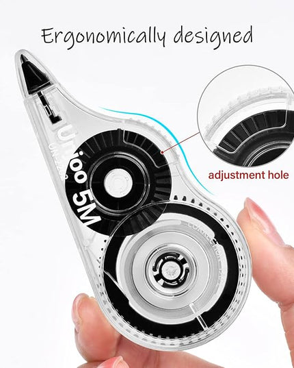 Unjoo White Correction Tape, Easy To Use Applicator for Instant Corrections Wrong Writing At Any Time, For school, Office (12pack, 5M/196" x 0.2", Black)