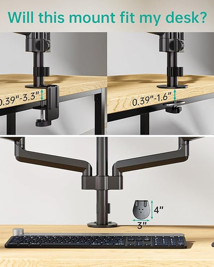 WALI Triple Monitor Mount for 13-27 inch Screens, Adjustable 3 Monitors Desk Mount with Swivel, Tilt, Clamp & Grommet Kit, Gas Spring Arm Triple Monitor Stand, VESA 75x75/100x100mm (GSDM003), Black