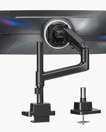 monTEK 17-57 Inch Ultrawide Monitor Arm for Up to 59.4lbs Screens, Aluminum Heavy-Duty Gas Spring Single Curved Screen Adjustable Monitor Stand,75/100mm Vesa Mount, Black