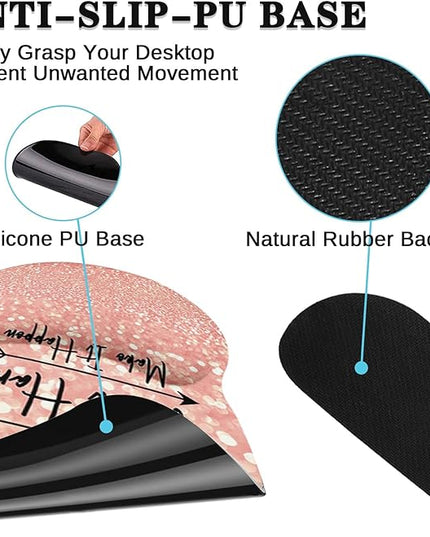 Britimes Pink Rose Gold Ergonomic Mouse Pad Set with Wrist Rest Non-Slip Rubber Base Wrist Cushion Support and Coasters Mousepad with Wrist Support for Computer Keyboard and Desk