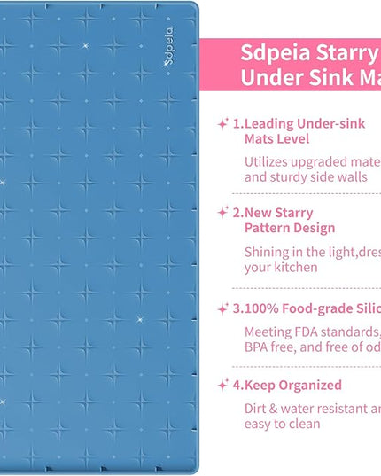 Sdpeia Under Sink Mat 22"×19" Waterproof Silicone Cabinet Liner & Sink Protector for Kitchen & Bathroom, Multi-Purpose Organizers Tray for Pets, Laundry, Cat Litter Mat