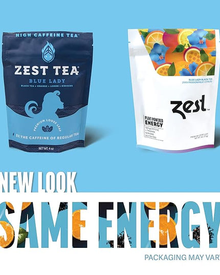 Zest 150mg High Caffeine Energy Loose Leaf Blend - Blue Lady Black Tea - 4 Oz - Hot or Iced - All Natural Strong Flavored Healthy Coffee Alternative Highly Caffeinated Substitute - Perfect for Keto