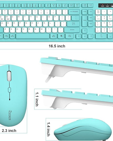 Wireless Keyboard and Mouse Combo, Full-Sized Quiet Wireless Keyboard and Adjustable DPI Mouse, 2.4GHz USB Receiver, Keyboard and Mouse for PC, Windows, Desktop, Laptop (Tiffany Blue and White-B)
