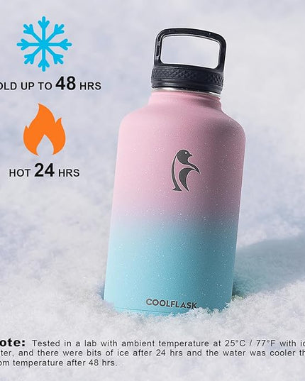 64 oz Water Bottle Insulated with Straw&3 Lids, Coolflask Half Gallon Water Jug Galaxy Large Metal Stainless Steel Vacuum flask for Gym, Sports and Travel, Keep Cold 48H Hot 24H, Blooming Cherry