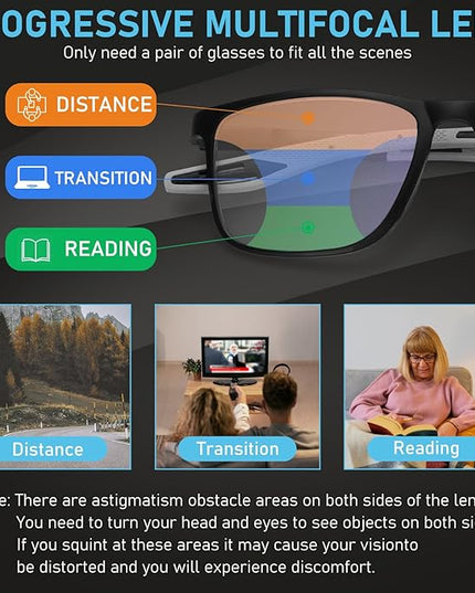 BLOEXCLU 4 Pack Progressive Multifocus Reading Glasses for Men Women TR90 Sports Style Anti-Blue Light Computer Readers