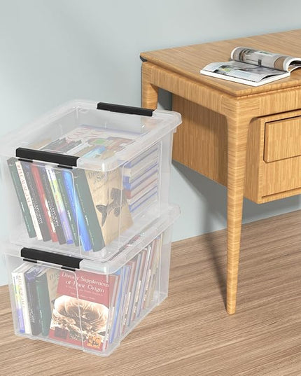 22 Quart Clear Latching box, Plastic Storage Bin with Wheels, 6 Packs