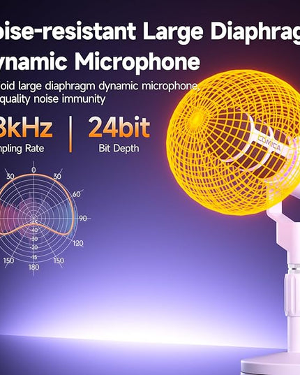 COMICA EJoy D10 XLR/USB-C Dynamic Microphone for Podcasting Recording, Wired Live Streaming Mic with Dynamic RGB, Mute, Noise Reduction, Gain,for Gaming, Live Streaming, YouTube(White)