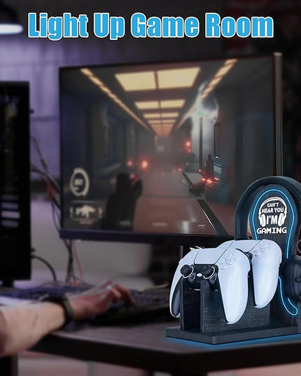 Gamer Gifts Light Up Controller Holder & Headphone Stand with Neon Light, Stylish Gaming Accessories Setup Controller Stand Headset Stands, Unique Gifts for Gamers to Organize Gaming Equipment