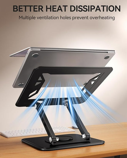 tounee Laptop Stand for Desk, Adjustable Computer Stand Holder with 360° Rotating Base, Ergonomic Laptop Riser Compatible with MacBook Pro Air, All Laptops 10-16"-Black
