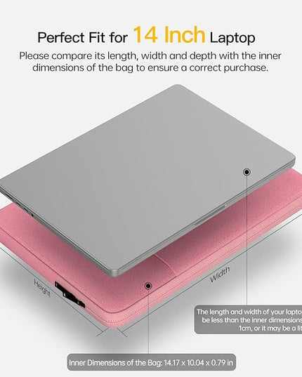 14 Inch Laptop Sleeve Case Women Girls for DELL XPS 15, Latitude 5420 7420, Inspiron 14, Lenovo Flex 5, HP 14 Laptop, Razer Blade 15, Laptop Cover 14 inch Water Resistant Computer Bag -Pink