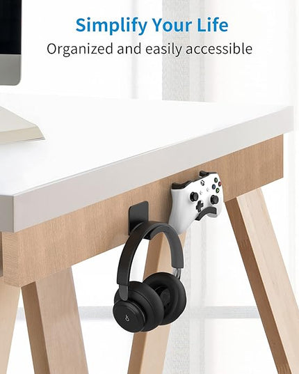 SOKUSIN Headphone Stand Headset Holder - Adhesive Gaming Earphones Hanger, Universal Desk Wall Mount Hook for All Headphone/Controller, Compatible with Beats, AirPods Max,Sony, JBL (Black)