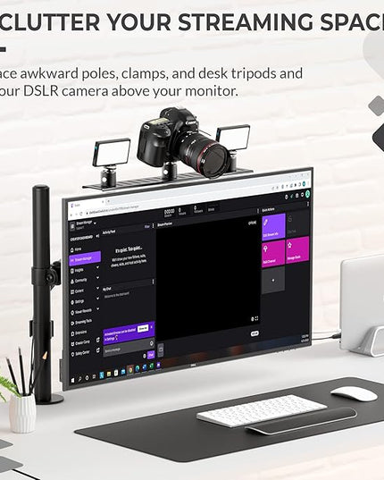 HumanCentric DSLR Monitor Mount Large, Desk Camera Mounting, Light Webcam, Microphone Shelf for Monitor VESA Arm, Replace Clamp Tripods, 100x100mm Patterns, Aluminum, Hardware Included