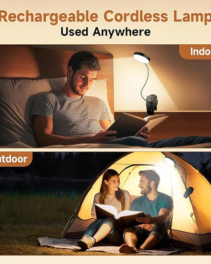 Mubarek Clip on Lamp,5 Brightness+5 Color Clip on Light,200LM 36 LED Reading Lights for Books in Bed,1800mAh Battery Powered Lamp Battery Operated Lights,Rechargeable Desk Lamp with Clamp Light