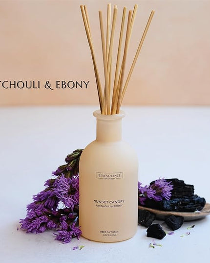 Benevolence LA Reed Diffuser for Home | Patchouli & Ebony | Elegant Home & Bathroom Decor | Long-Lasting Oil Diffuser Sticks | Malibu Sands Collection