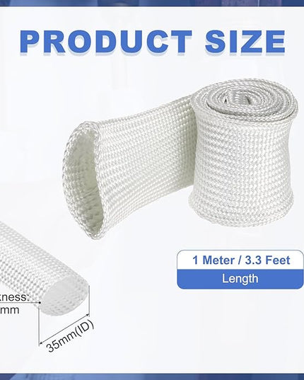 uxcell Insulation Cable Protector,35mm/1.38 Inch-1m/3 Feet High Temp Fiberglass Sleeve White