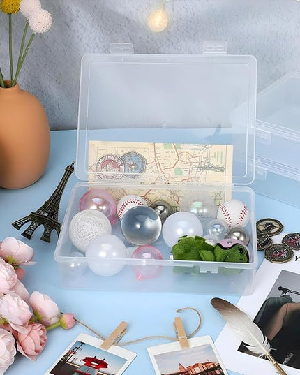 Oqqlin 6 Pcs Plastic Storage Boxes with Lids, 9 x 6.5 x 2 Inch Clear Rectangular Plastic Box Multipurpose Craft Organizers Small Storage Containers for Pencils, Beads, Craft Accessories, Small Items