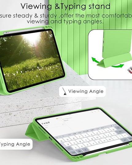 ZryXal iPad Pro 11 Inch Case (M5) 2025/ (M4) 2024 (Model: A2836/A2837/A3006), Trifold Stand Smart Cover with Pencil Holder and Soft TPU Back, Auto Wake/Sleep (Grass Green)