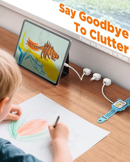 6Pack Cord Organizer, Chfeila Compact Dual Spring & Clasp Lock Cable Management Clips, Adhesive Phone Charger Keeper, Wire Holder for Nightstand/Wall/Car, Home Office Desk Accessories Decor Essentials