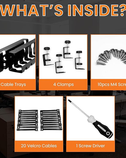 2Pcs 15.75 Inch Super Sturdy Gaming Cable Management Standing Desk wire organizer Large cord basket Under desk rack Mount With Clamps & Screws power strip holder chord organization j channel No Damage