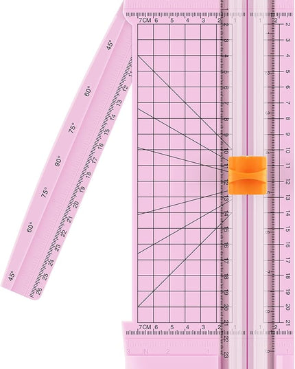 Firbon Pink A5 Paper Cutter, Straight Small Paper Trimmer with Side Ruler for Scrapbooking Craft, Paper, Coupon, Label, Cardstock