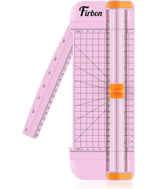 Firbon Pink A5 Paper Cutter, Straight Small Paper Trimmer with Side Ruler for Scrapbooking Craft, Paper, Coupon, Label, Cardstock