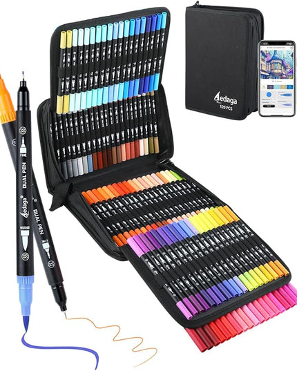 120 Colors Numbered Dual Tip Brush Pens with Free App, Fine and Brush Tips Pens for Adults, Coloring Markers for Coloring Book Bullet Journaling Note Taking Planner Hand Lettering