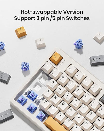 Wireless Mechanical Keyboard,104 Keys 100% Full Size with Number Pad,Gasket Mounted Creamy Sound,Hot Swappable,Knob& Media Keys,Bluetooth/2.4GHz/USB-C for Gaming/Typing/Win/Mac/PC (Retro Beige)