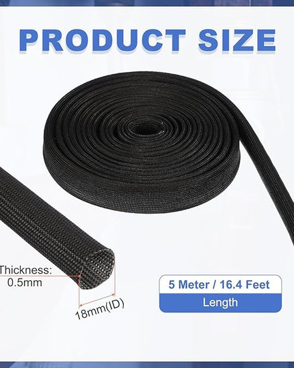 uxcell Insulation Cable Protector,18mm/0.71 Inch-5 Meter/16 Feet High Temp Fiberglass Sleeve Black
