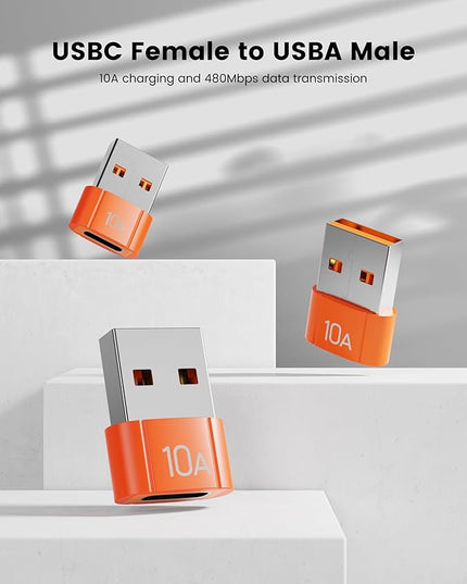 20Pack 200W USB C to USB Adapter, with Fast Charging & 480MB Data Transfer, USB C Converter for Apple Watch Ultra iWatch Series 8 7,iPhone 16 15 Plus Pro Max,Orange