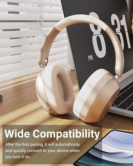 Wentronic Y05 Bluetooth Headphones Wireless Over Ear Noise Cancelling with Microphone 48 Hours Playtime, High Sound Quality Foldable Soft EarpadsHeadphones for Travel-Starlight