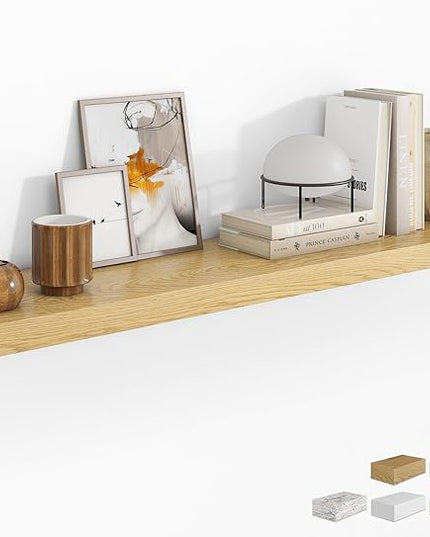 RICHFOCUS 55Inch Floating Shelves for Wall 1 Pack Shelves for Bedroom|Kitchen|Bathroom Wall Mounted Rustic Wood Floating Shelf with Invisible Brackets for Books|Storage|Decor, Oak