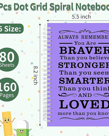 2Pcs Spiral Dotted Notebook,Inspirational Gifts A5 Dot Grid Spiral Notebook for Work & Sketching,Perfect for Office School Home Supplies,160 Pages (2, Dot Grid Purple)