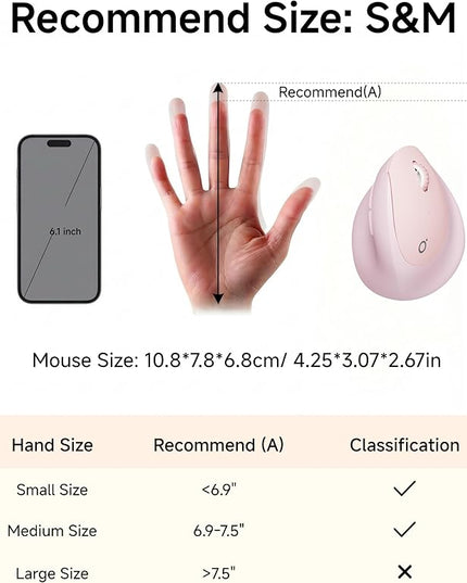 Q7 Vertical Ergonomic Mouse, Wireless Bluetooth Mouse (BT5.0/3.0+2.4G), 5-Level Adjustable DPI up to 4000, Quiet clicks, Multi Devices Computer Mouse for Laptop/PC/Mac-Pink